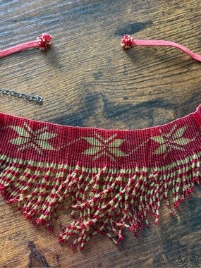 Red and Line Beaded Fringe Choker